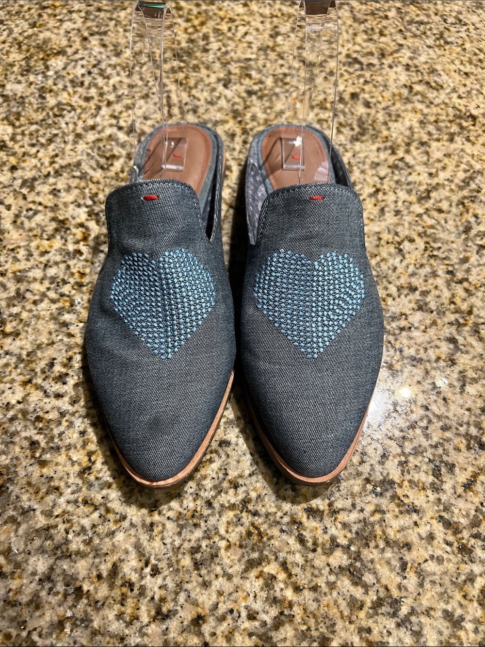 Ellen Degeneres Gray Slip-On Loafers with Blue Heart Appliqué